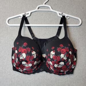 Torrid Curve Black Roses Skulls Perfect T-Shirt Push-Up Back Bra Womens Plus 40F